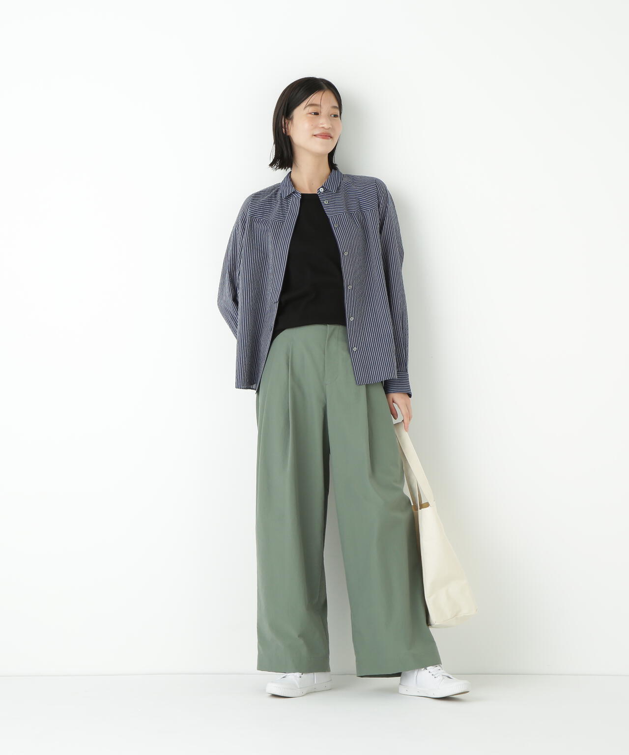 パナマサッカーストライプシャツブラウス