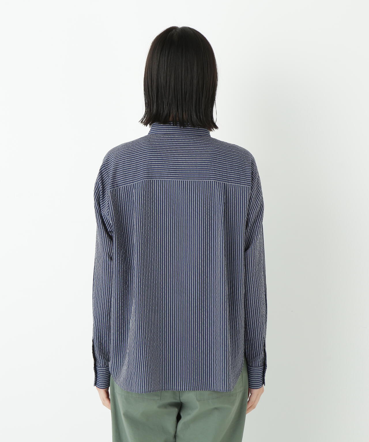 パナマサッカーストライプシャツブラウス