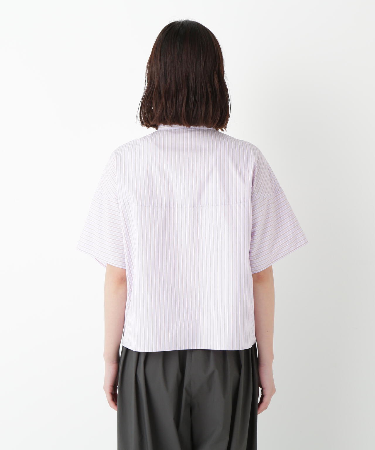 ストライプローン6分袖ブラウス