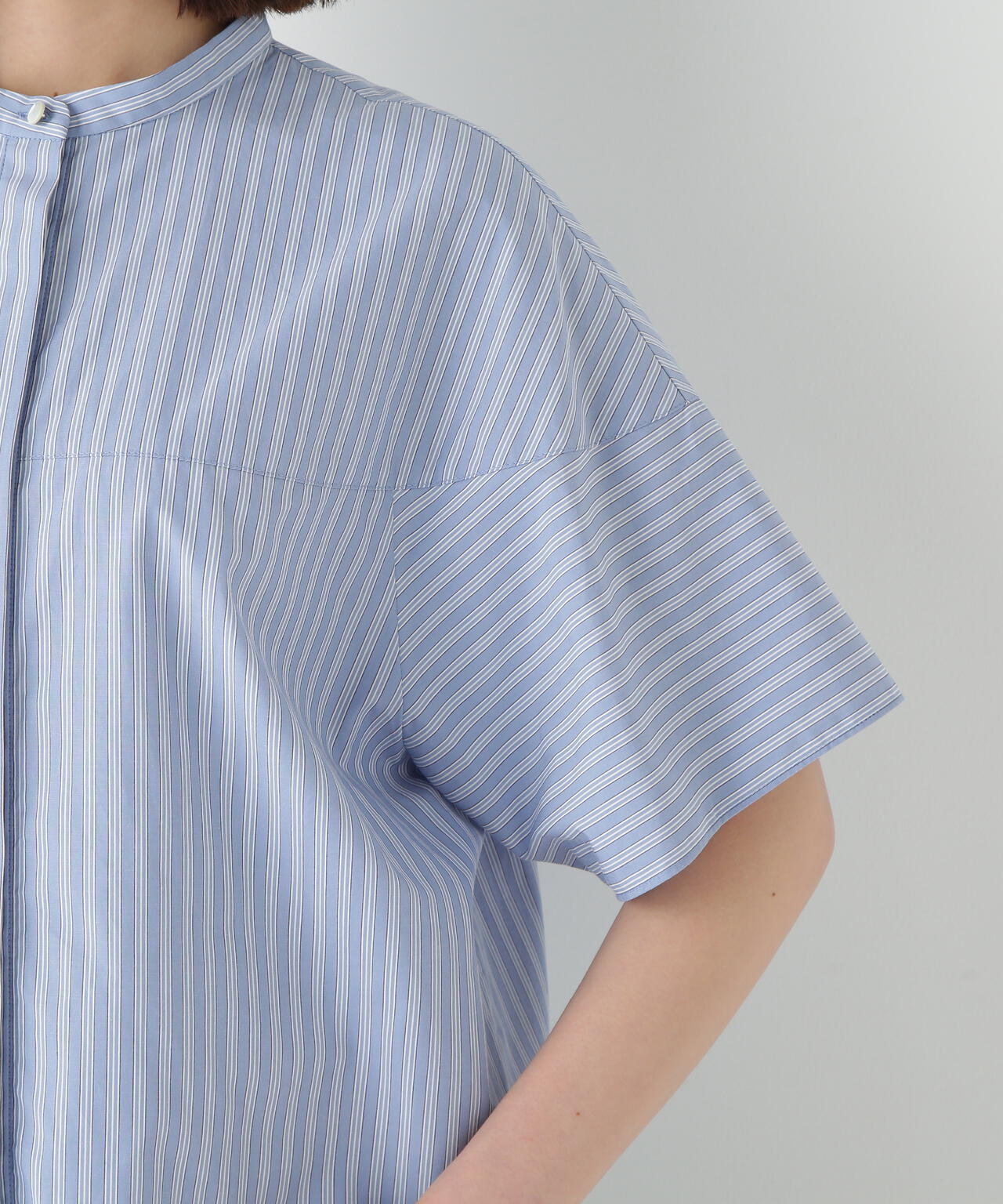 ストライプローン6分袖ブラウス