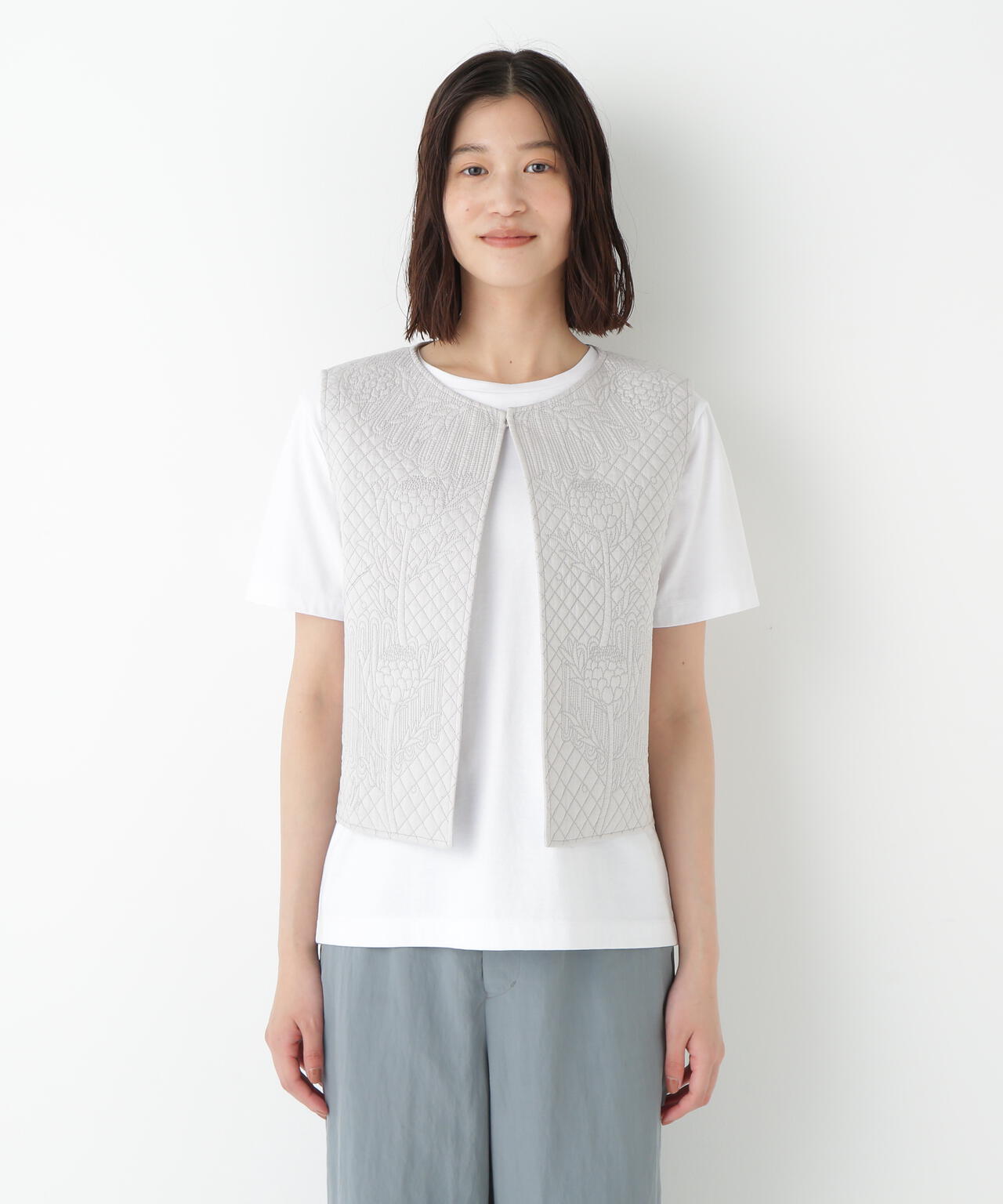 インドコットンボイルキルティングジレ