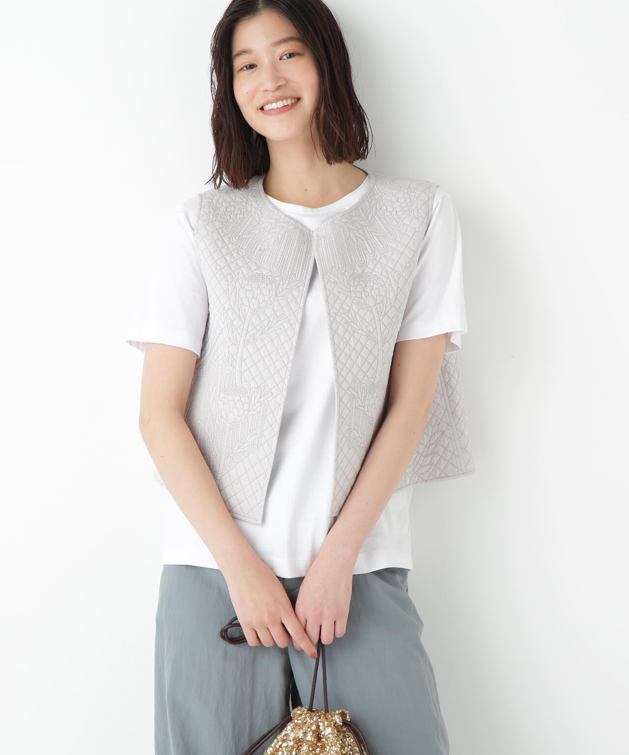 インドコットンボイルキルティングジレ