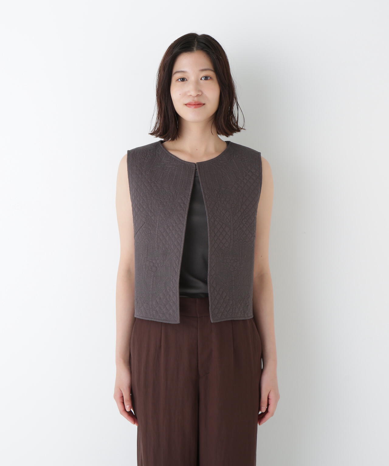 インドコットンボイルキルティングジレ