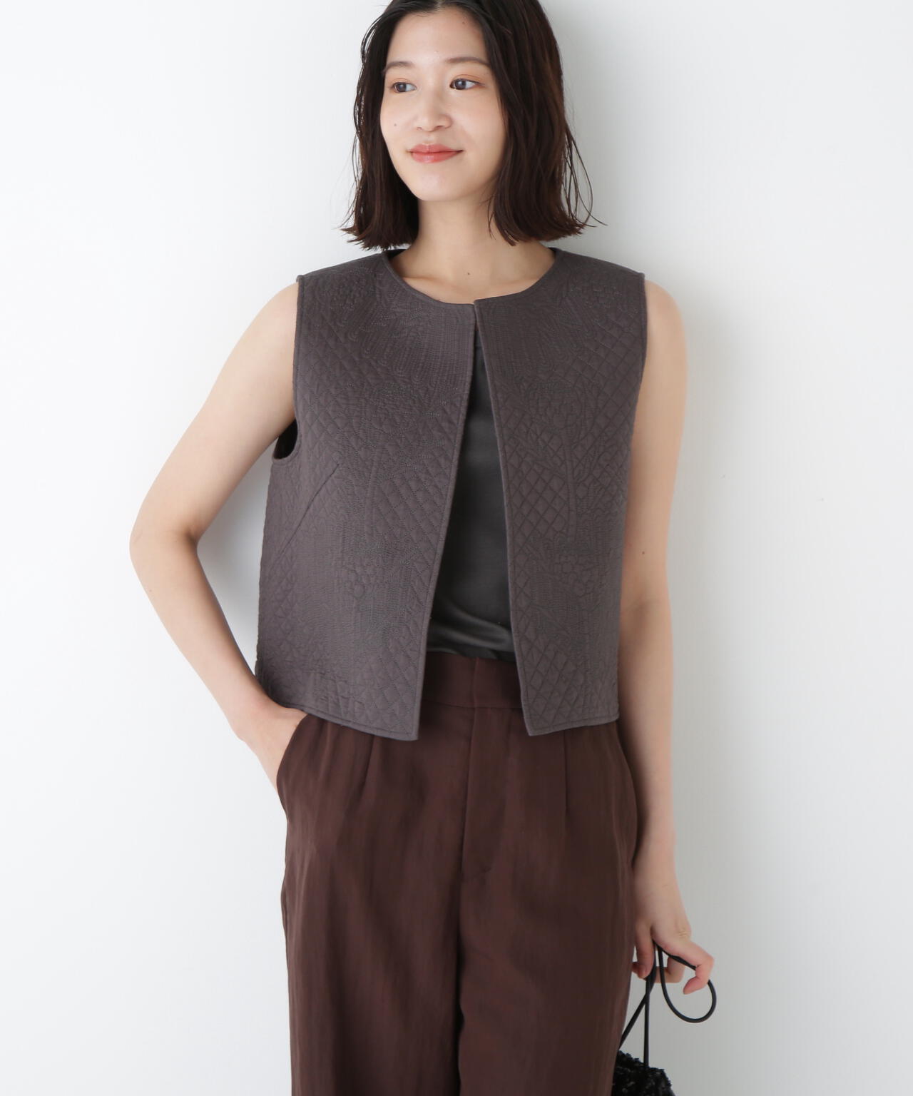 インドコットンボイルキルティングジレ