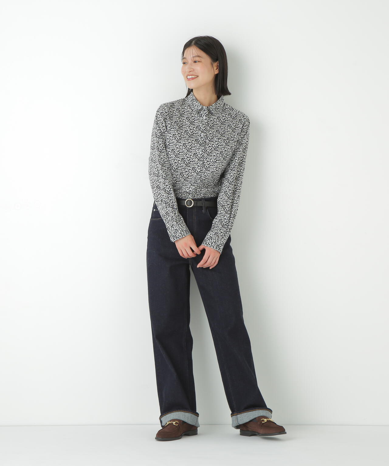 リバティプリントベーシックカラーシャツ