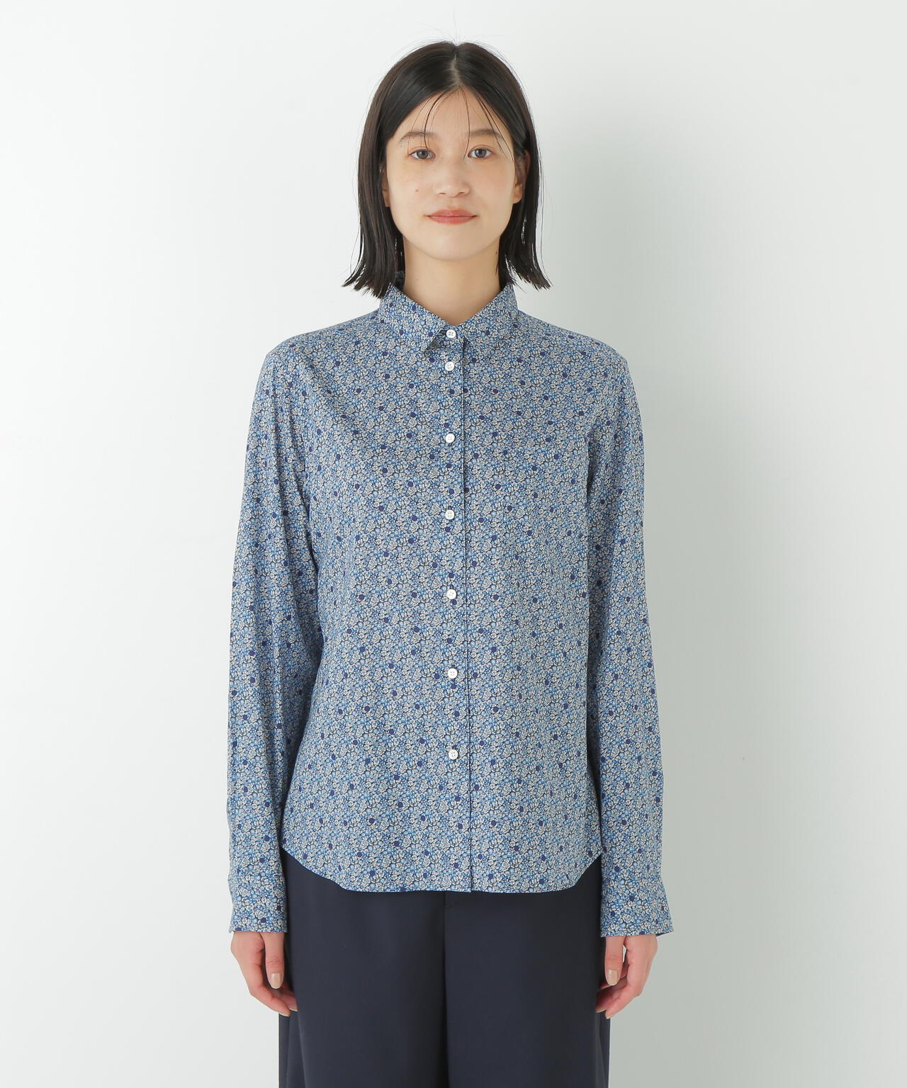 リバティプリントベーシックカラーシャツ