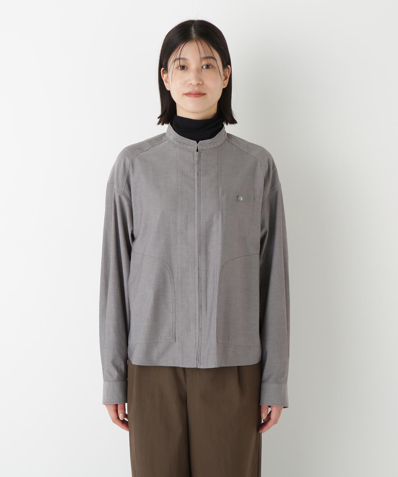 ツイルストライプジップシャツブルゾン