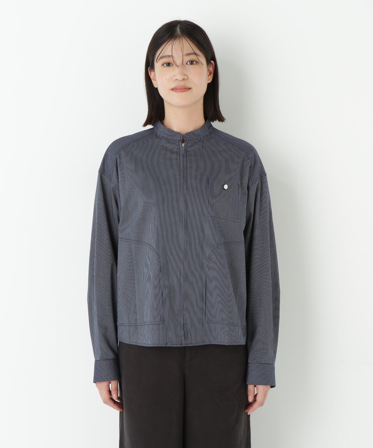 ツイルストライプジップシャツブルゾン