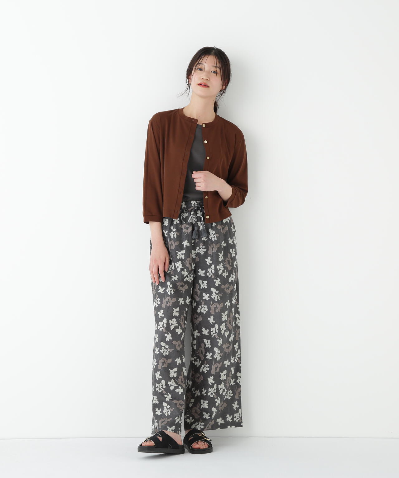 インドドビーリーフプリントイージーセミワイドパンツ