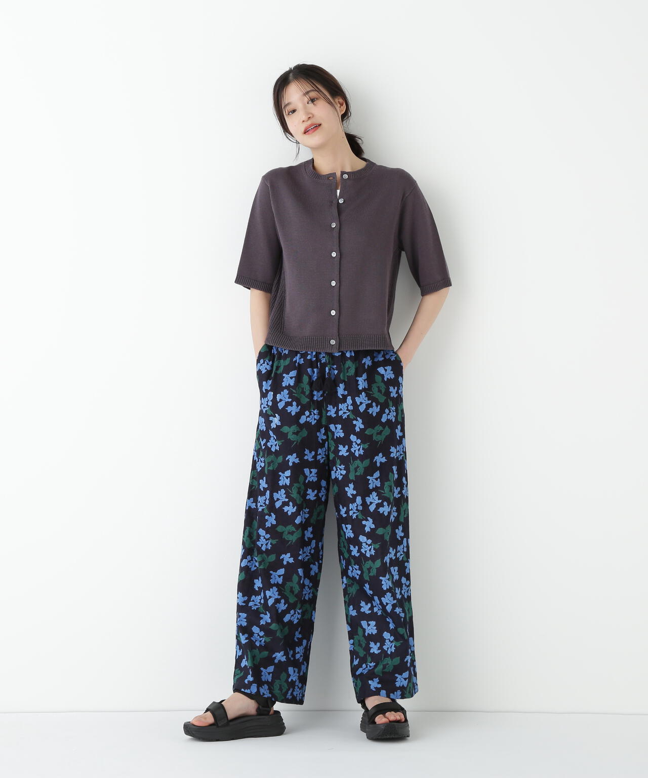 インドドビーリーフプリントイージーセミワイドパンツ