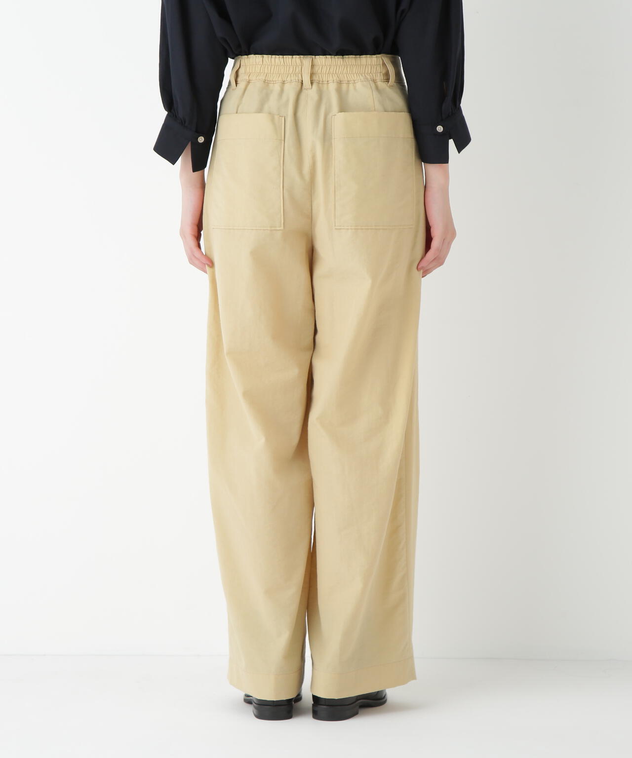 綿ナイロンタッサータックワイドパンツ