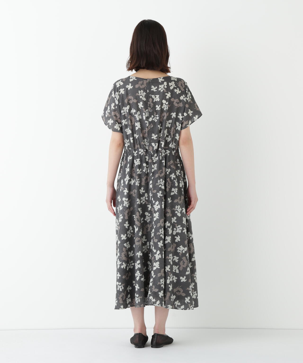 インドドビーリーフプリントフレンチドルマンスリーブワンピース