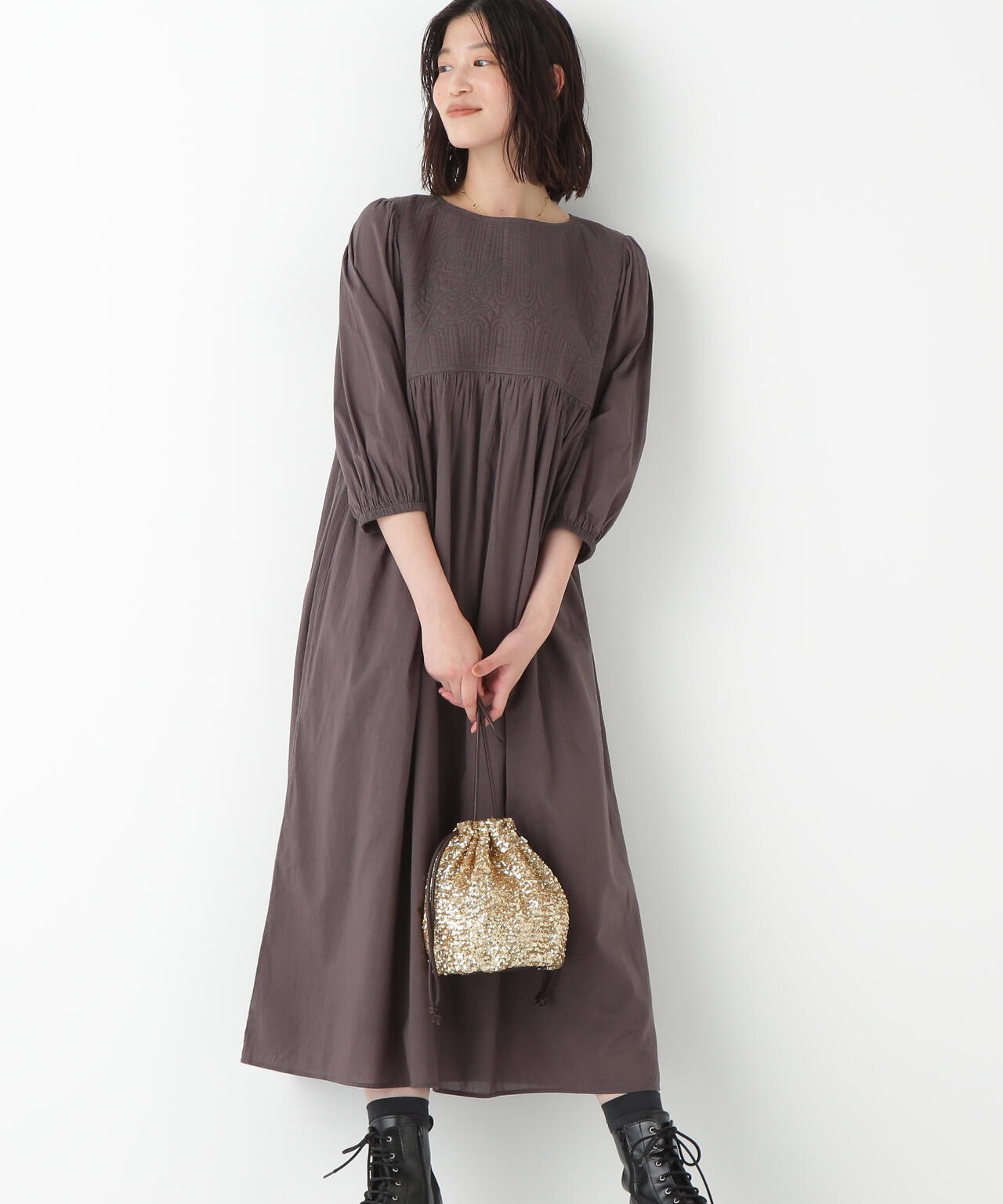 インドコットンボイルキルティングドッキングワンピース