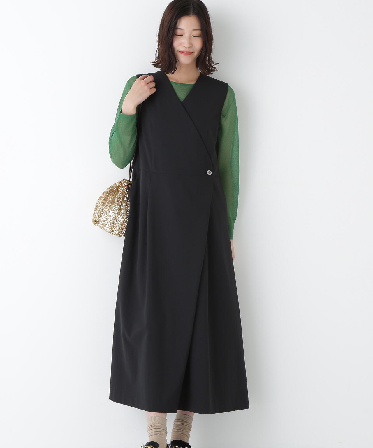 T/TAツイルラップ風ノースリーブワンピース