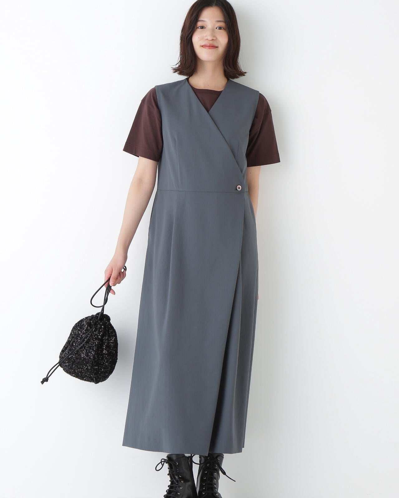 T/TAツイルラップ風ノースリーブワンピース