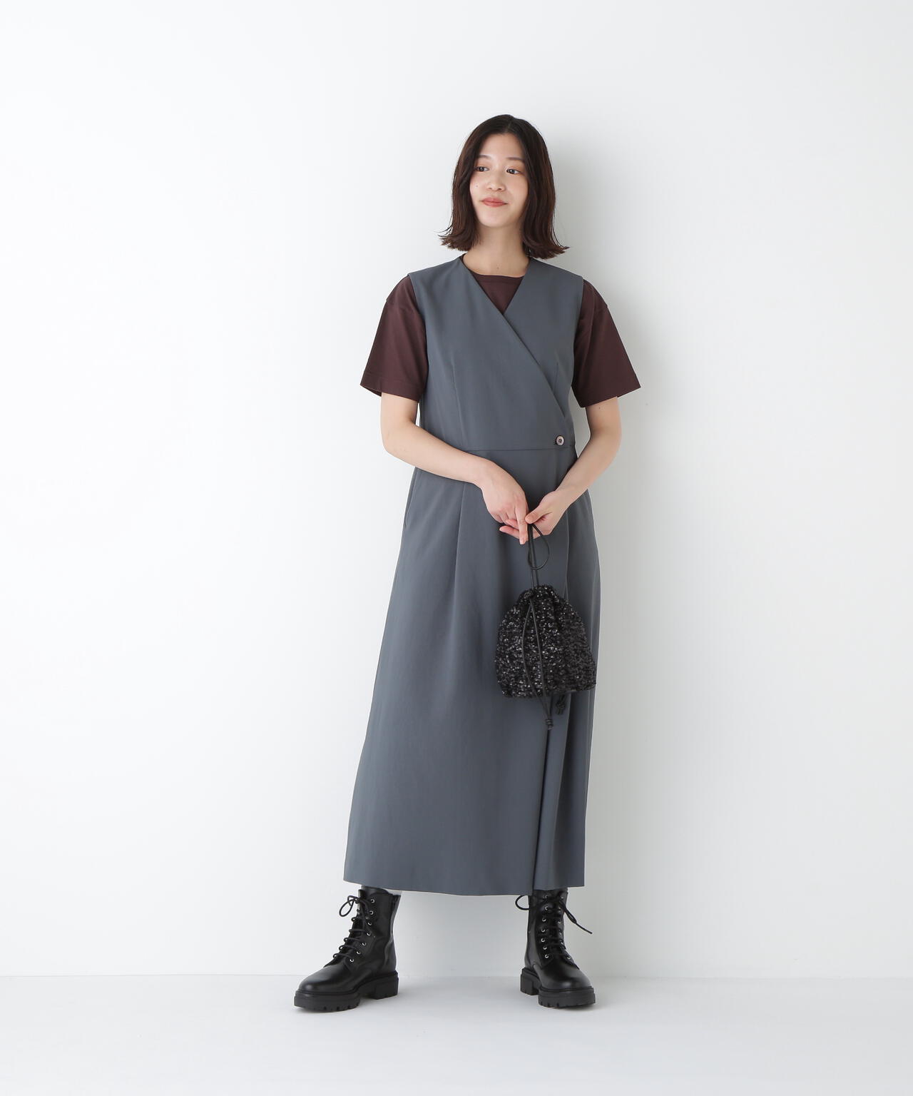 T/TAツイルラップ風ノースリーブワンピース