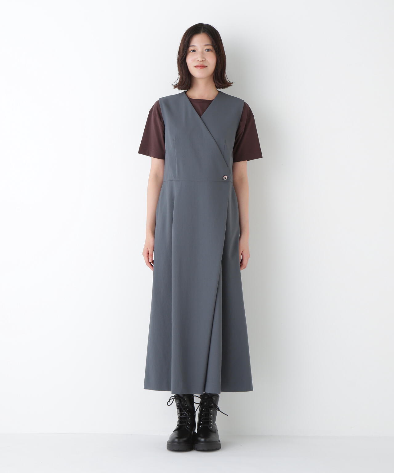 T/TAツイルラップ風ノースリーブワンピース