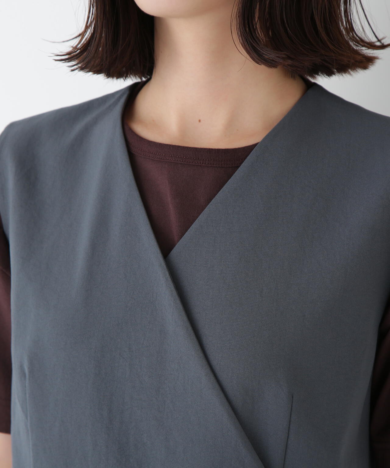 T/TAツイルラップ風ノースリーブワンピース