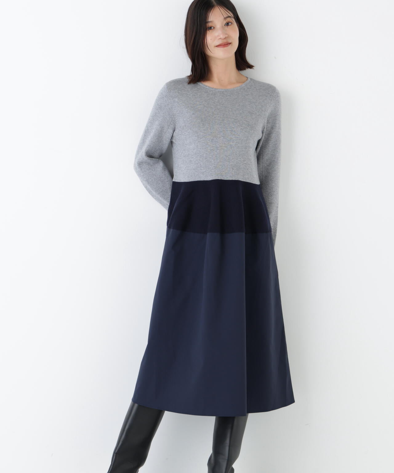 ≪洗える≫タフタドッキングニットワンピース