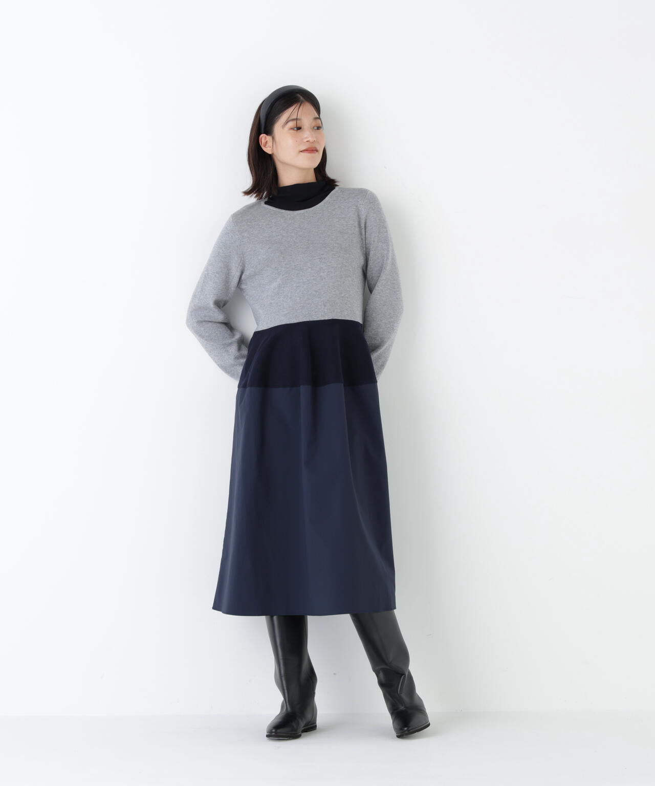 ≪洗える≫タフタドッキングニットワンピース