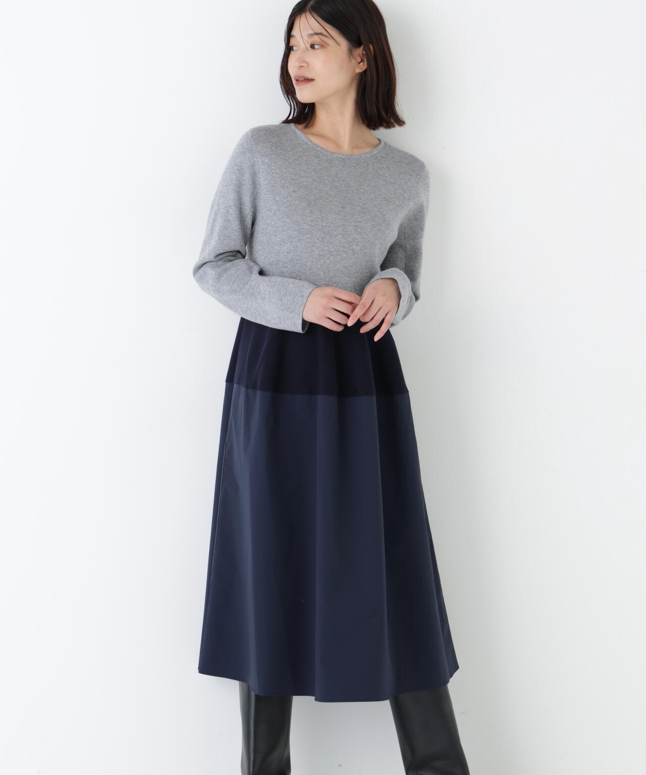 ≪洗える≫タフタドッキングニットワンピース