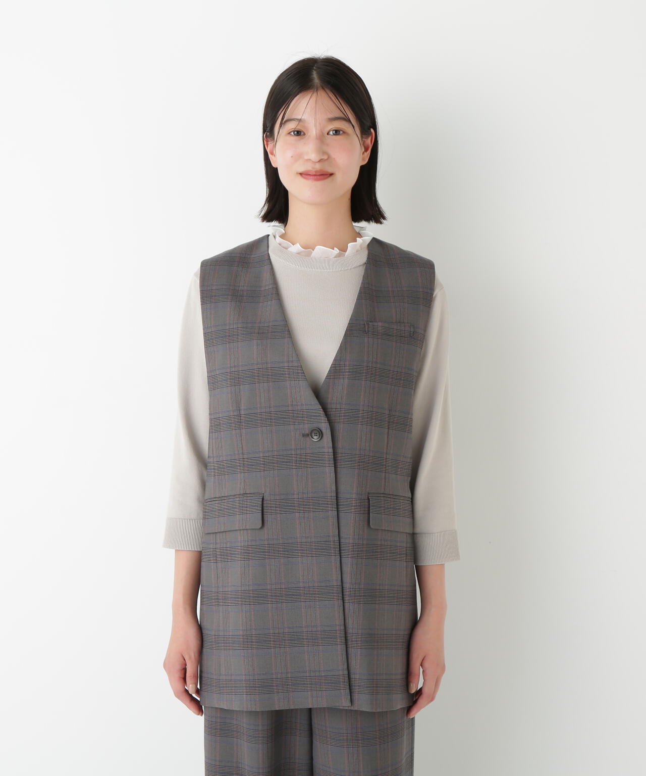 強撚シャークスキンノーカラージレ