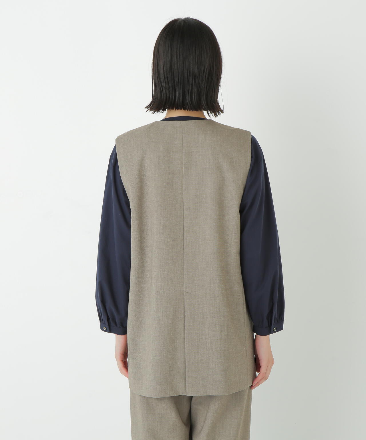 強撚シャークスキンノーカラージレ