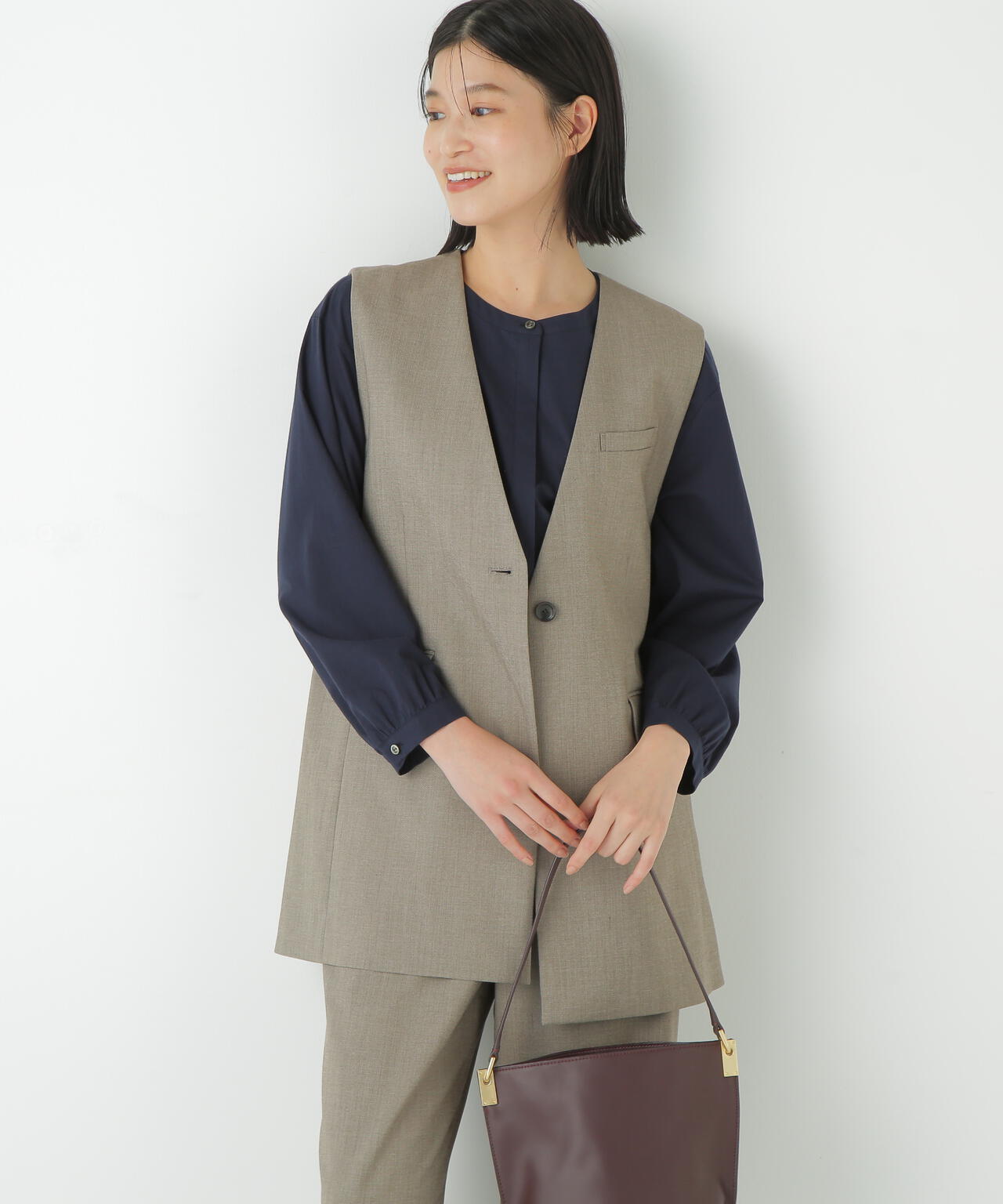 強撚シャークスキンノーカラージレ