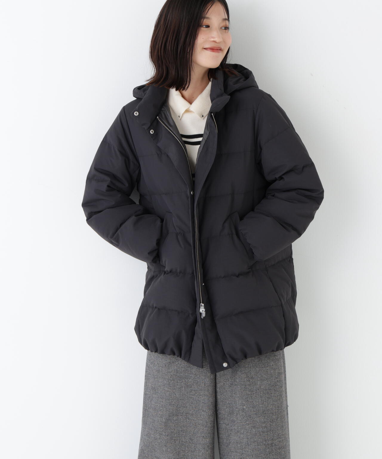 ≪フード取り外し可能≫フーディースタンドカラー2wayダウンコート