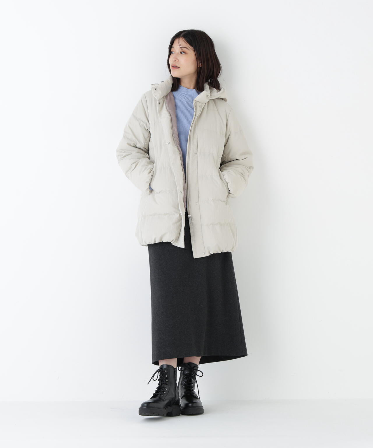 ≪フード取り外し可能≫フーディースタンドカラー2wayダウンコート