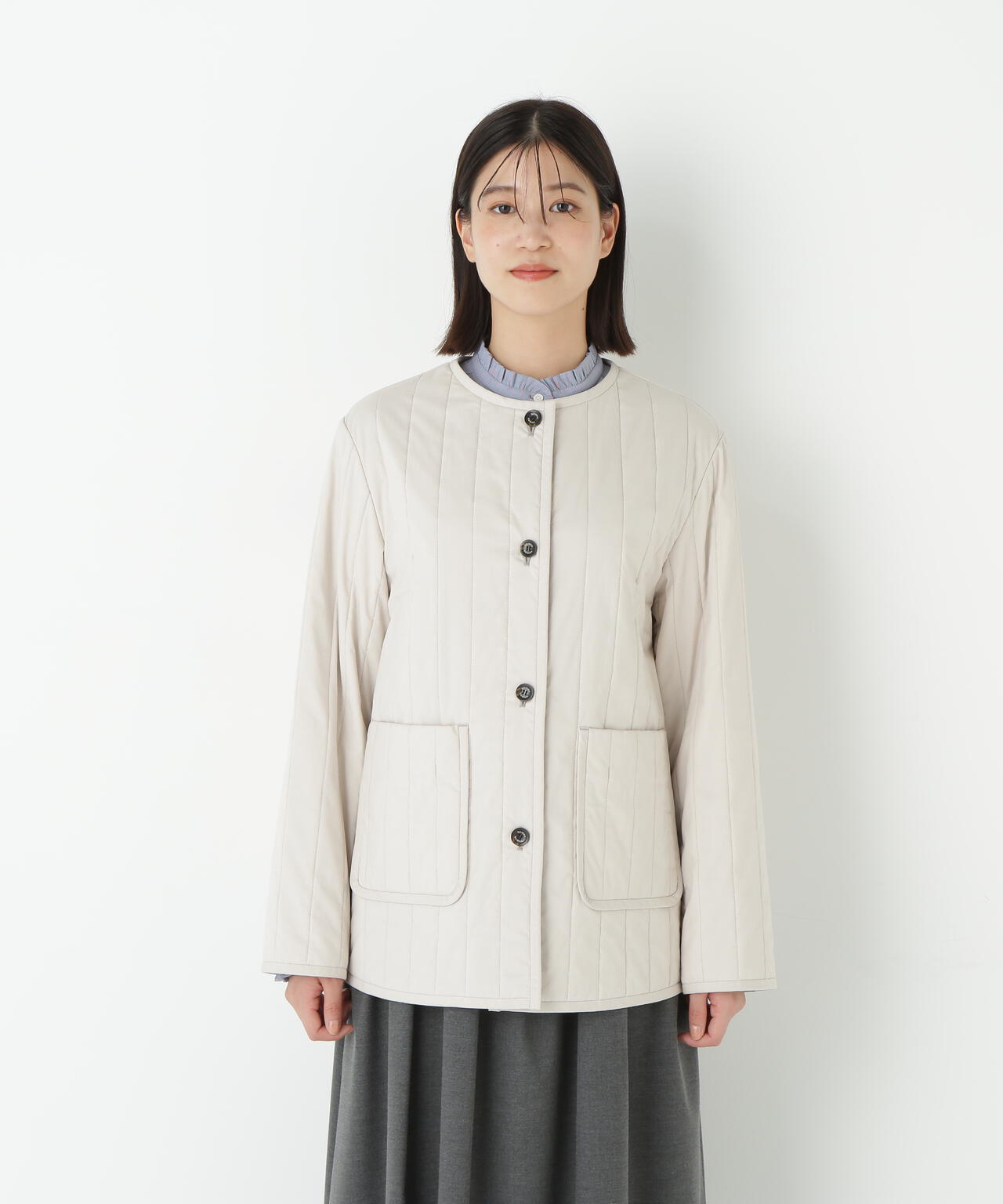 バーティカルキルティングノーカラージャケット