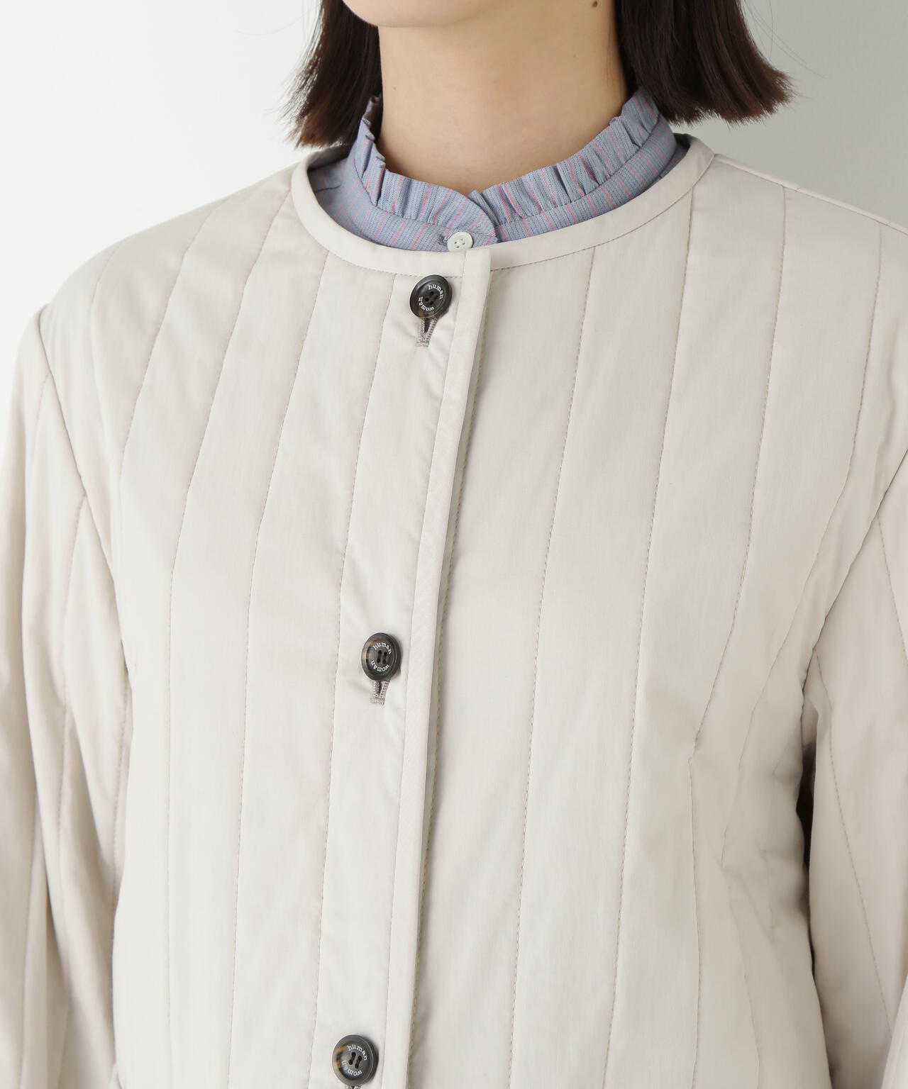 バーティカルキルティングノーカラージャケット