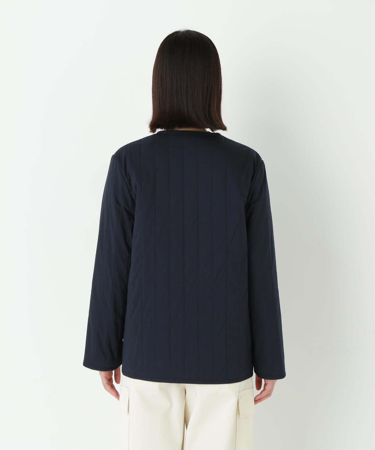 バーティカルキルティングノーカラージャケット