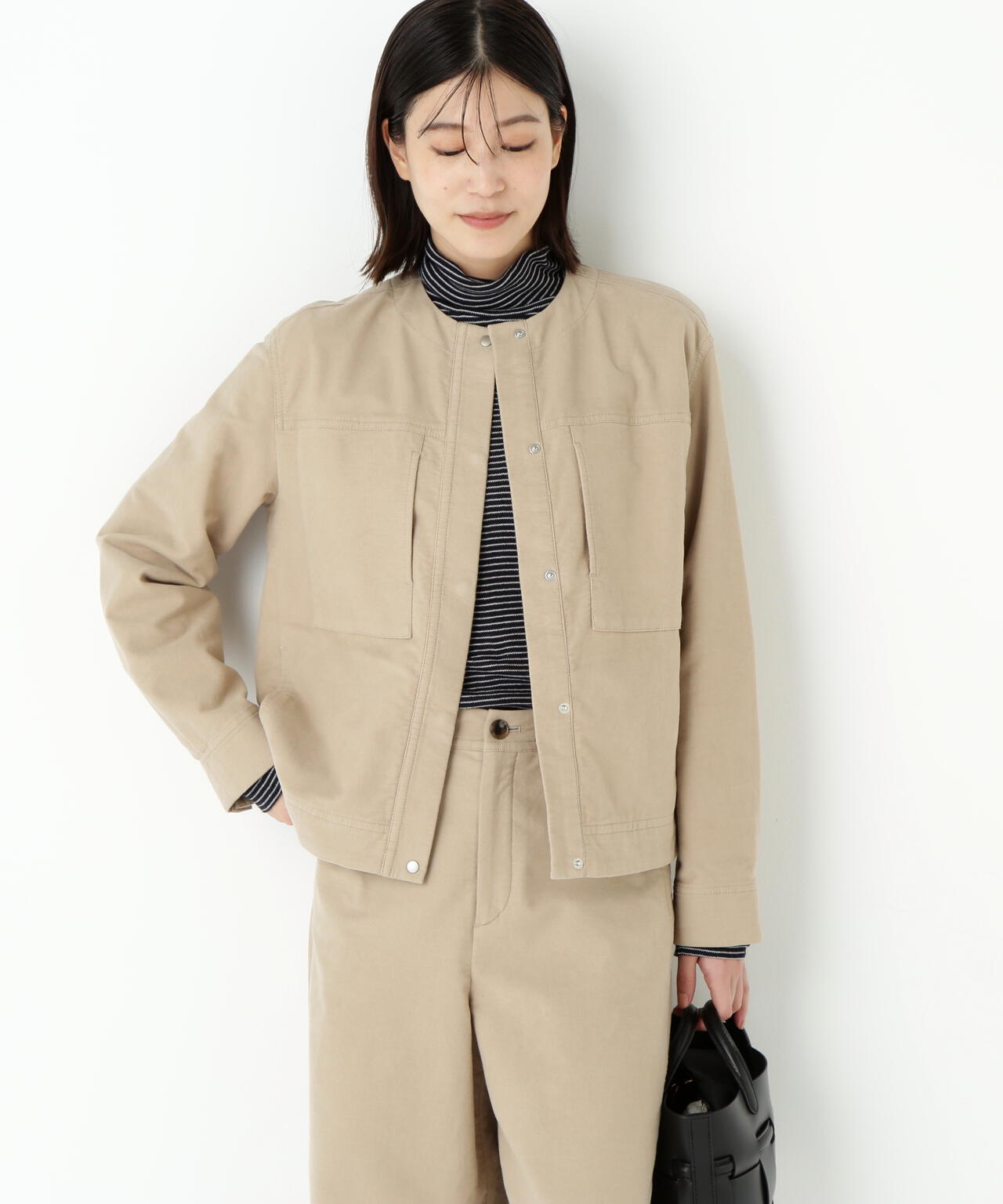 ストレッチエアリードットコードノーカラーブルゾン