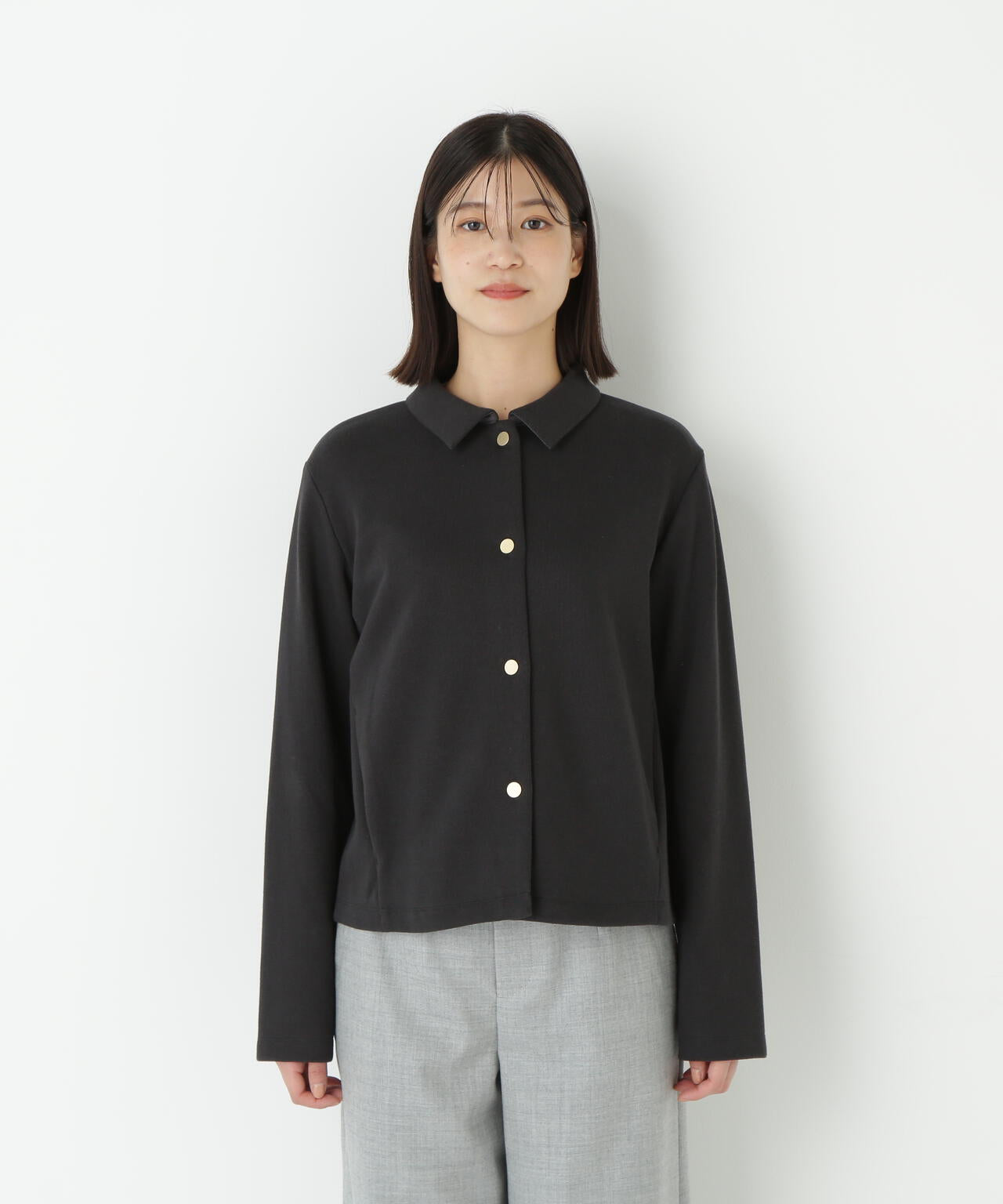 リブダンボールニットステンカラーカーディガン