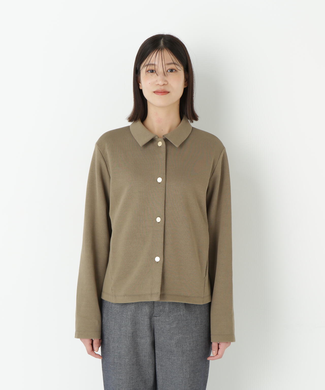 リブダンボールニットステンカラーカーディガン