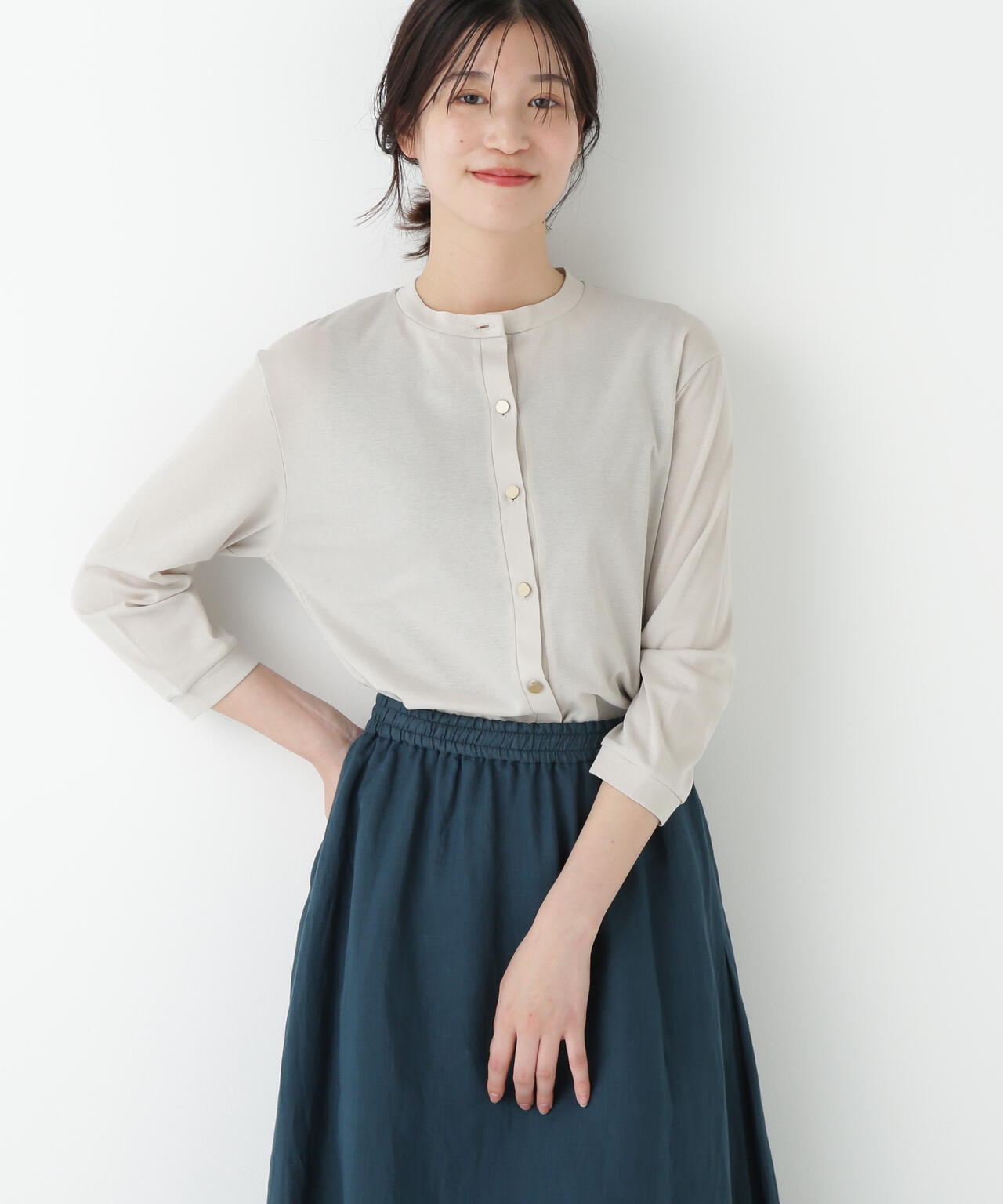 クルーネックフライスカットソーカーディガン