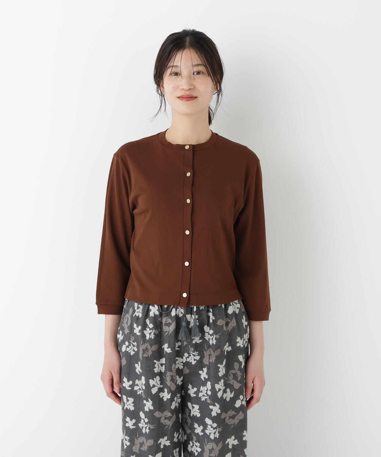 クルーネックフライスカットソーカーディガン