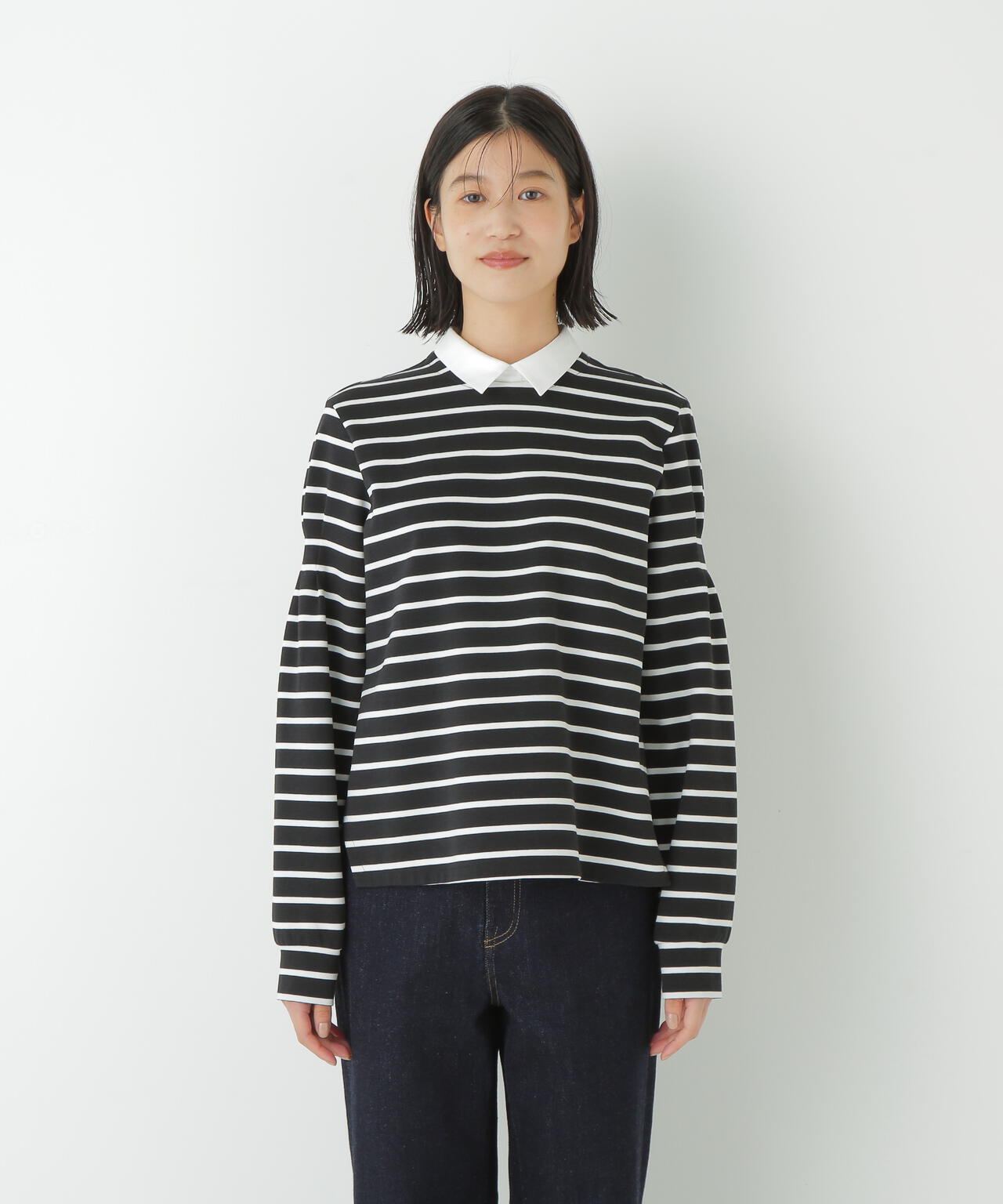 ストレッチポンチシャツカラードッキングプルオーバー