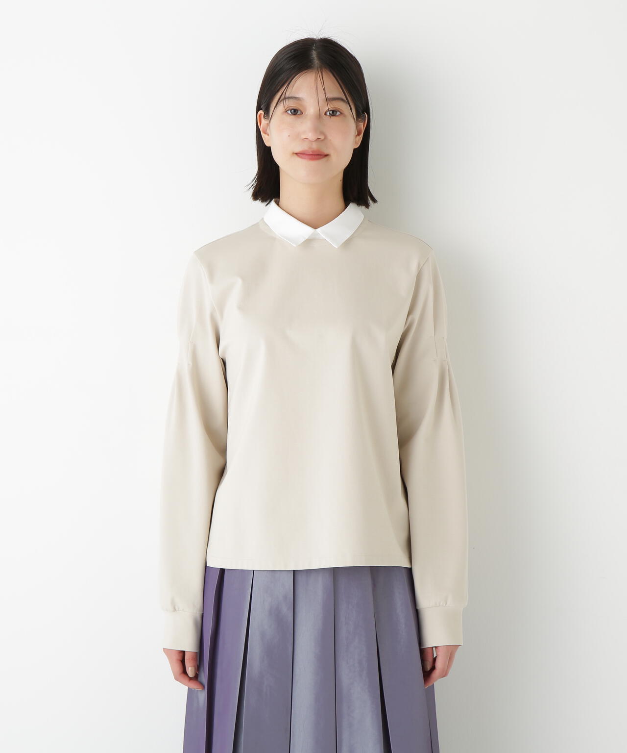 ストレッチポンチシャツカラードッキングプルオーバー