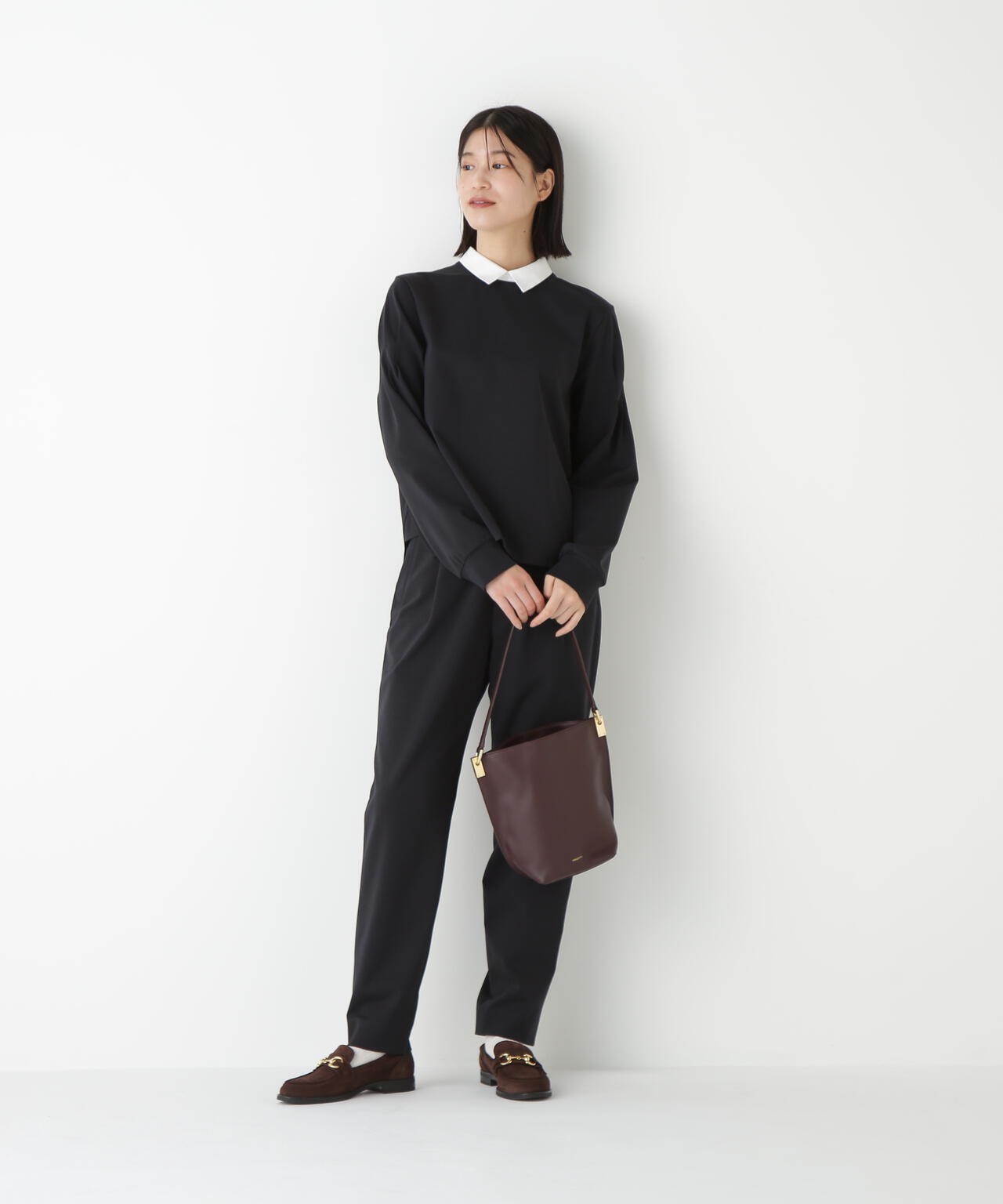 ストレッチポンチシャツカラードッキングプルオーバー