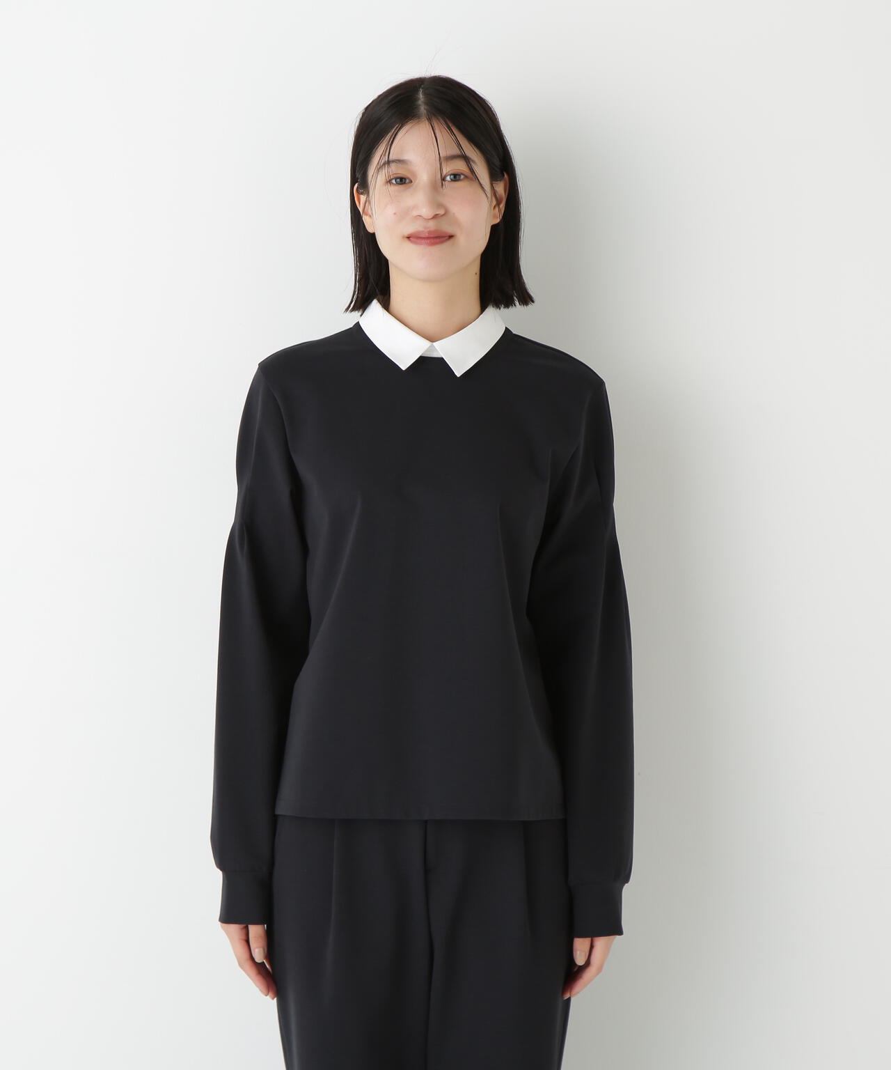 ストレッチポンチシャツカラードッキングプルオーバー