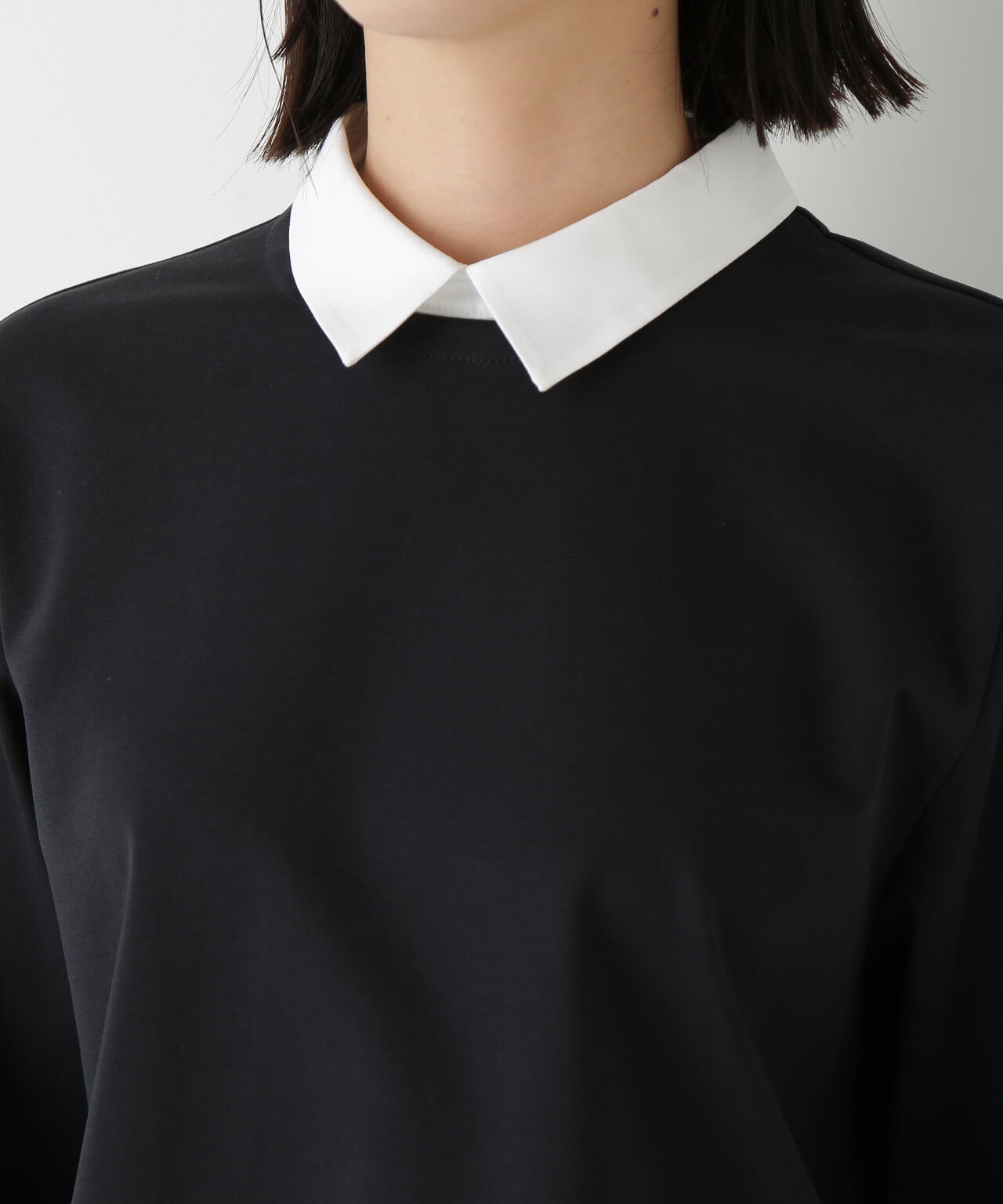 ストレッチポンチシャツカラードッキングプルオーバー