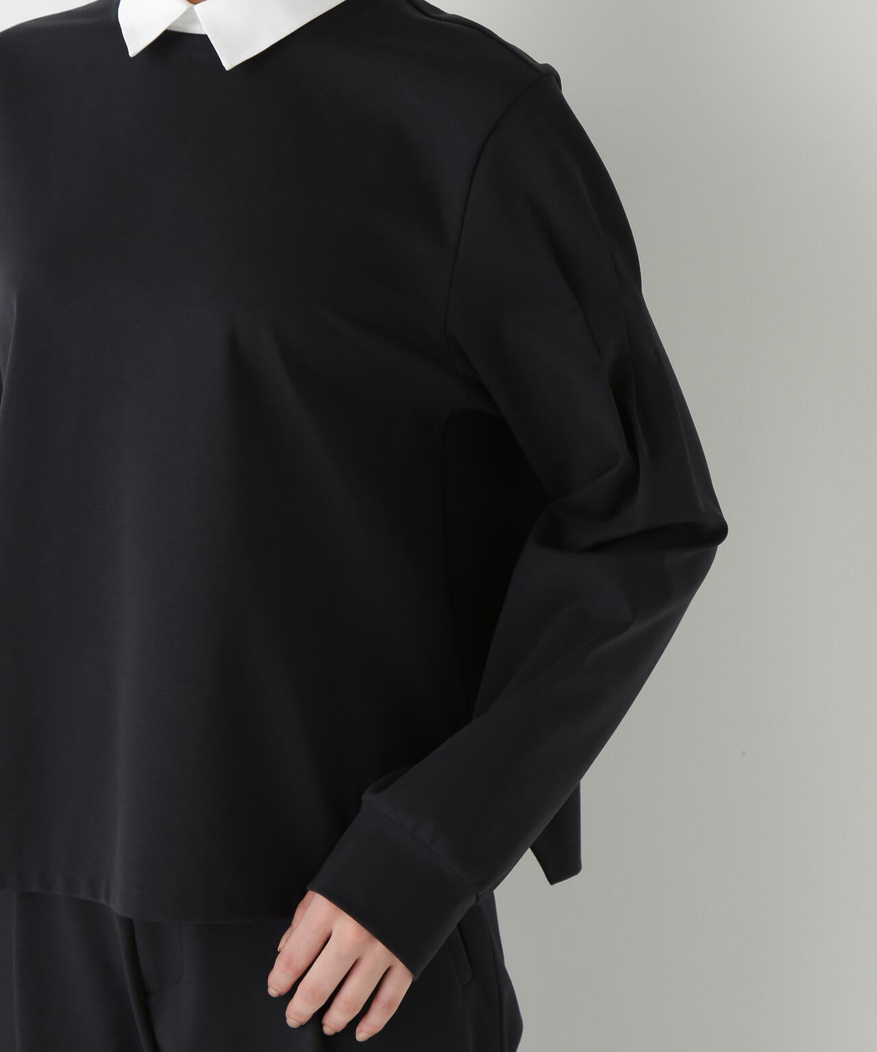 ストレッチポンチシャツカラードッキングプルオーバー