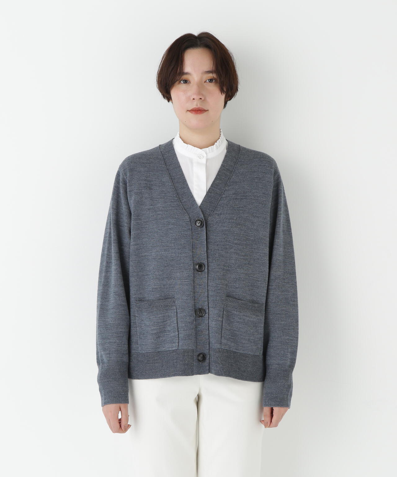 ハイゲージプレーティングVネックカーディガン