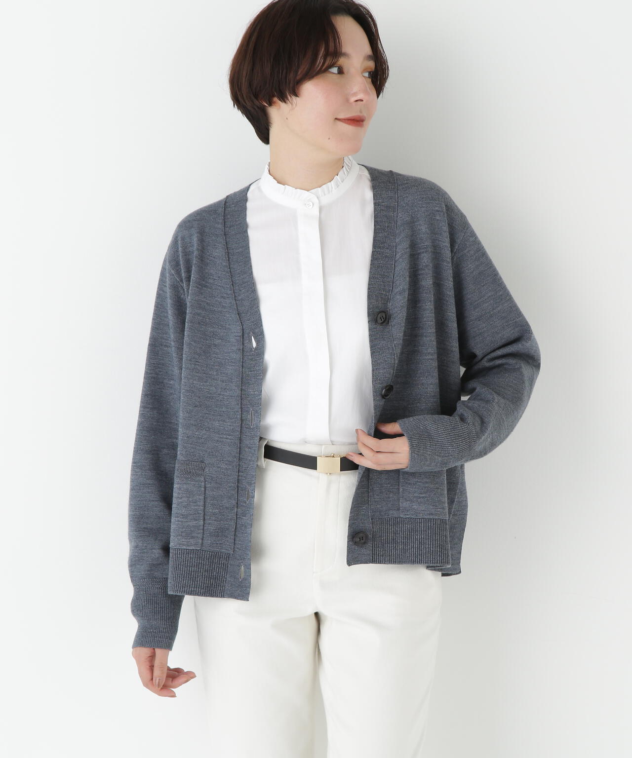 ハイゲージプレーティングVネックカーディガン