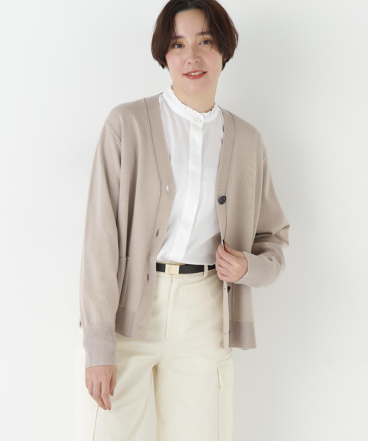 ハイゲージプレーティングVネックカーディガン