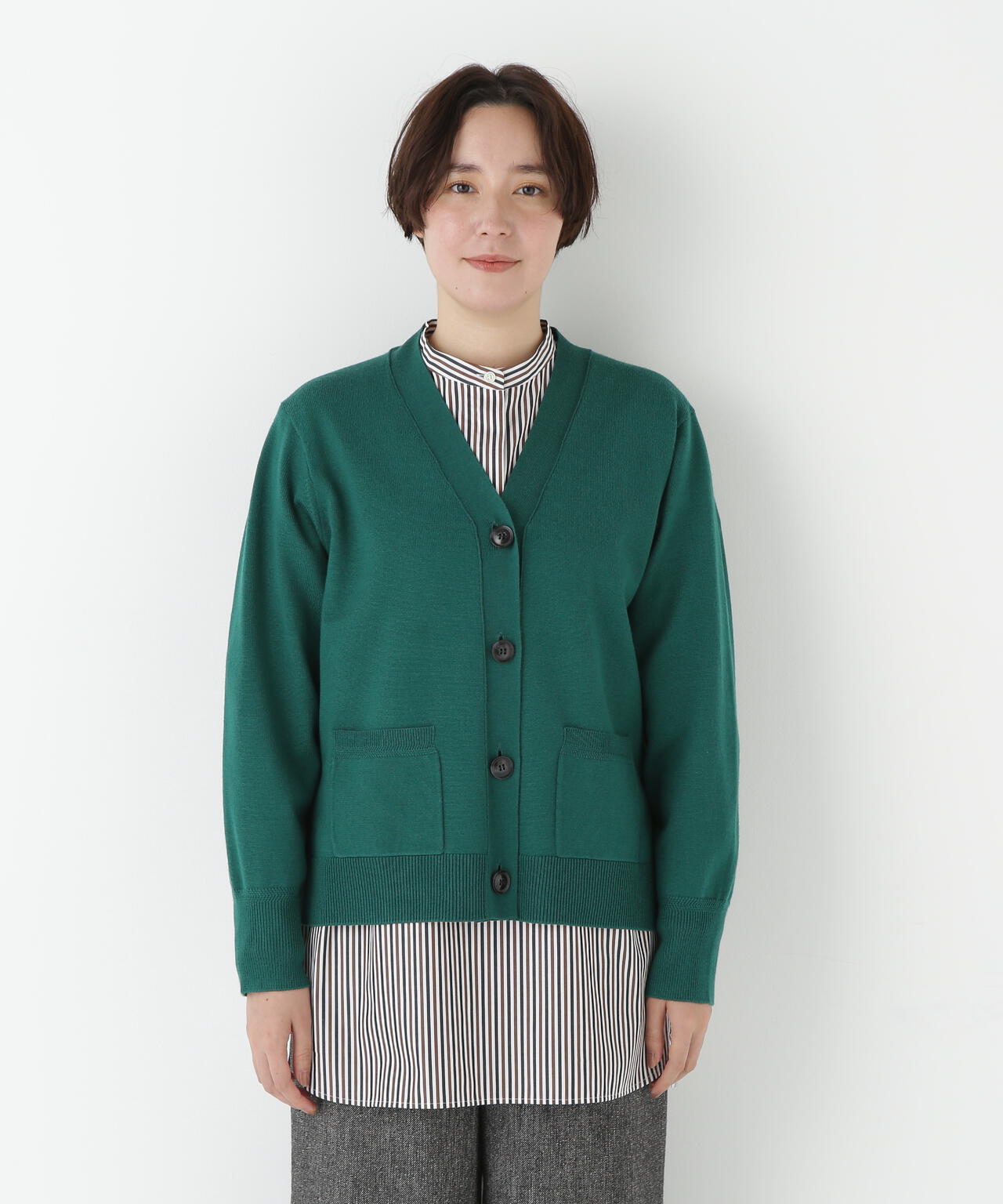 ハイゲージプレーティングVネックカーディガン