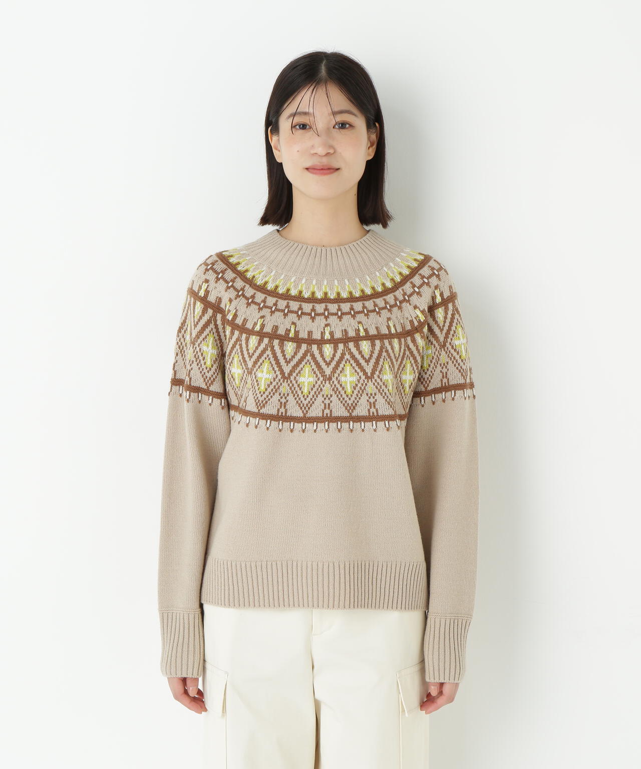 ウールアクリル求心ジャカードプルオーバー