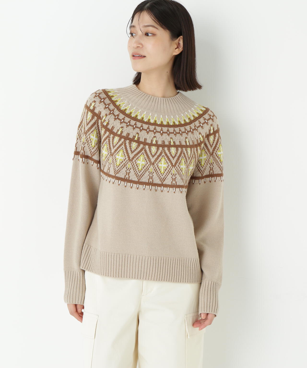 ウールアクリル求心ジャカードプルオーバー